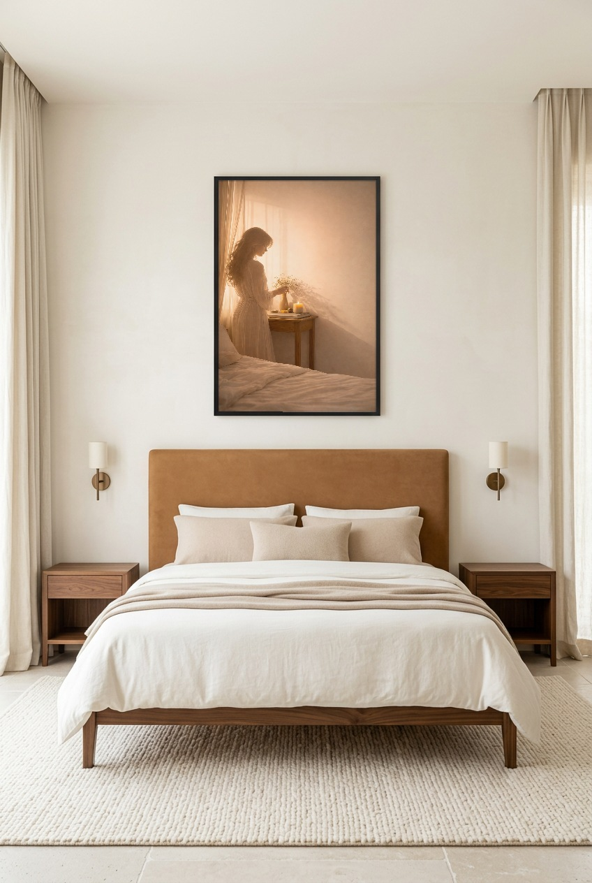 Le Rituel des Fleurs — poster in zwarte lijst in een slaapkamer
