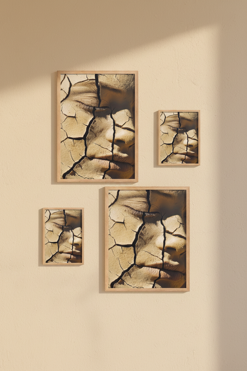 Terre Fissurée — Affiche murale minimaliste terracotta et beige visage abstrait — affiche murale minimaliste | Cassili-home