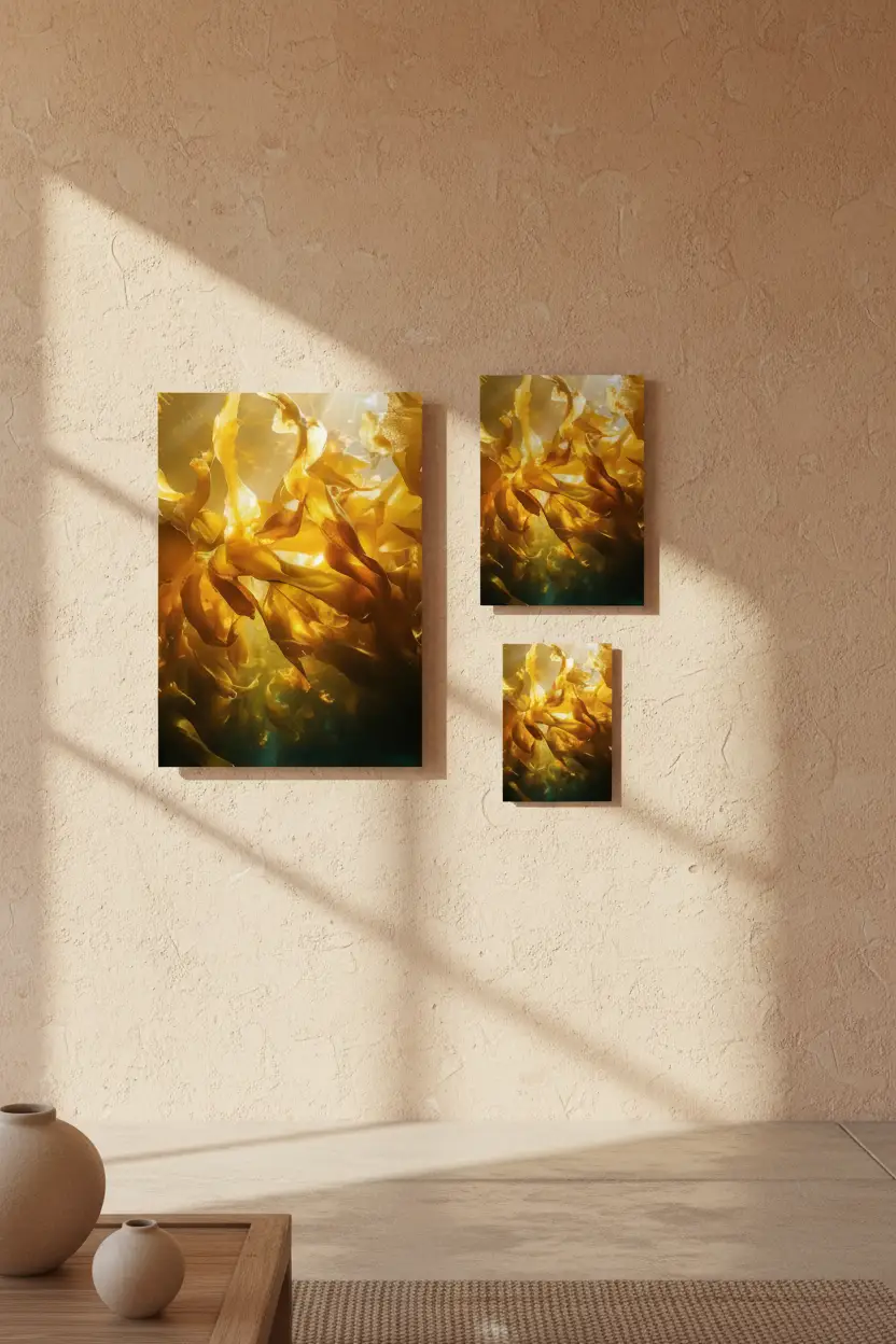 La Forêt d'Ambre — Affiche murale minimaliste algues or ambre lumière sous-marine — affiche murale minimaliste | Cassili-home