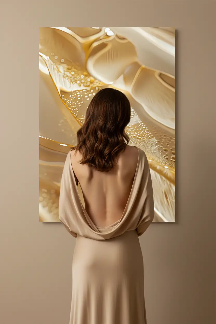 L’Écume Dorée — Affiche murale minimaliste or ivoire macro texture organique, affiche murale minimaliste avec cadre bois, décoration murale salon ou chambre, style méditerranéen
