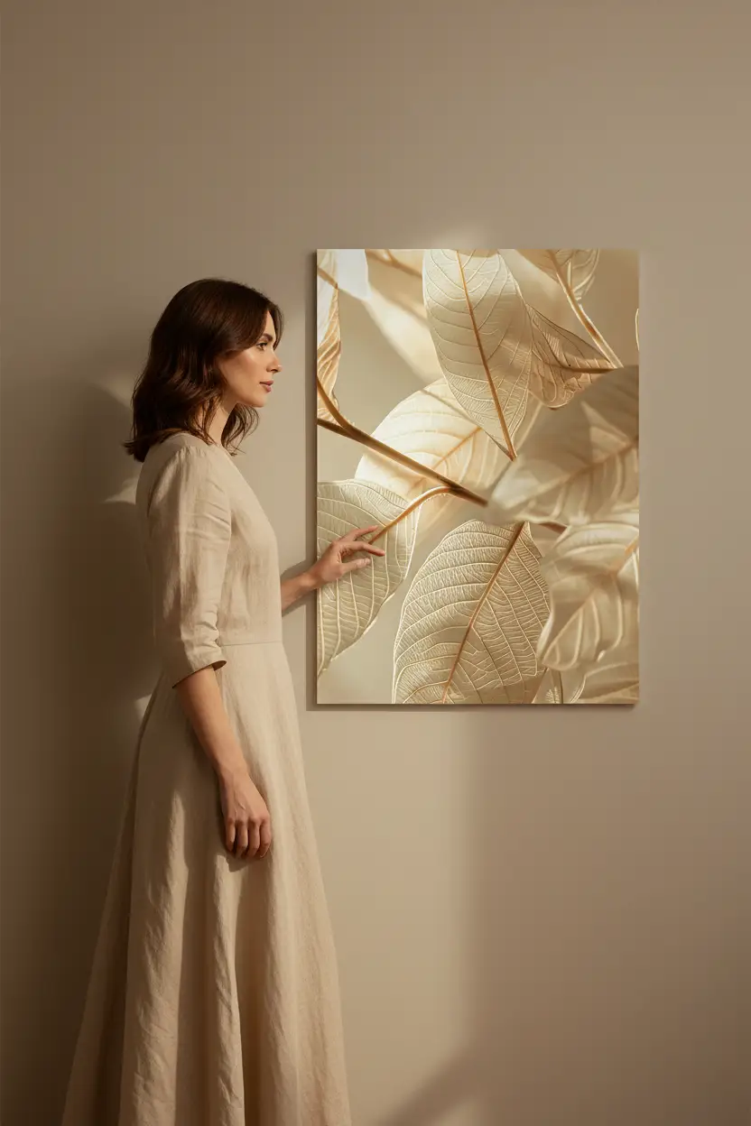 L’Or des Feuilles – Minimalistisches Wandposter Champagner Goldblätter