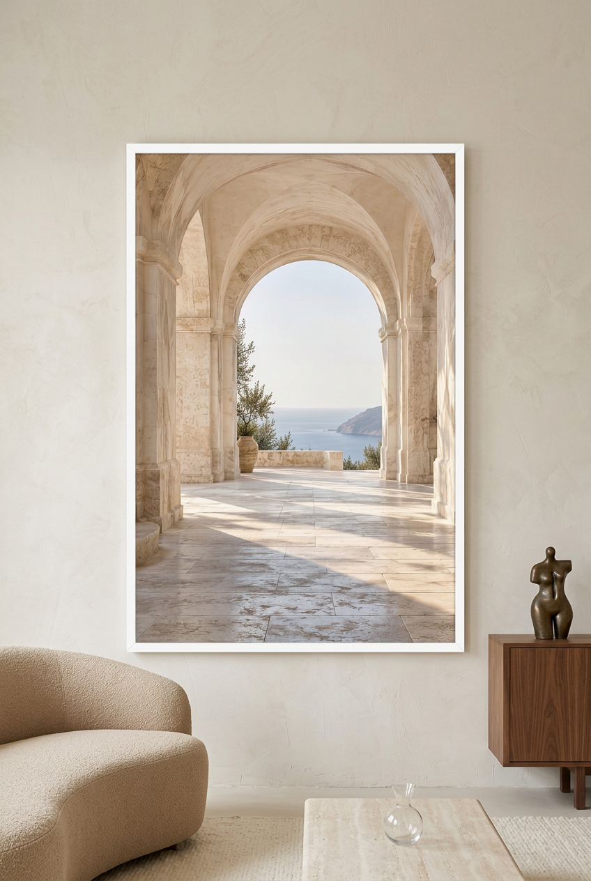 The Open Vault — poster in a white frame in a living room