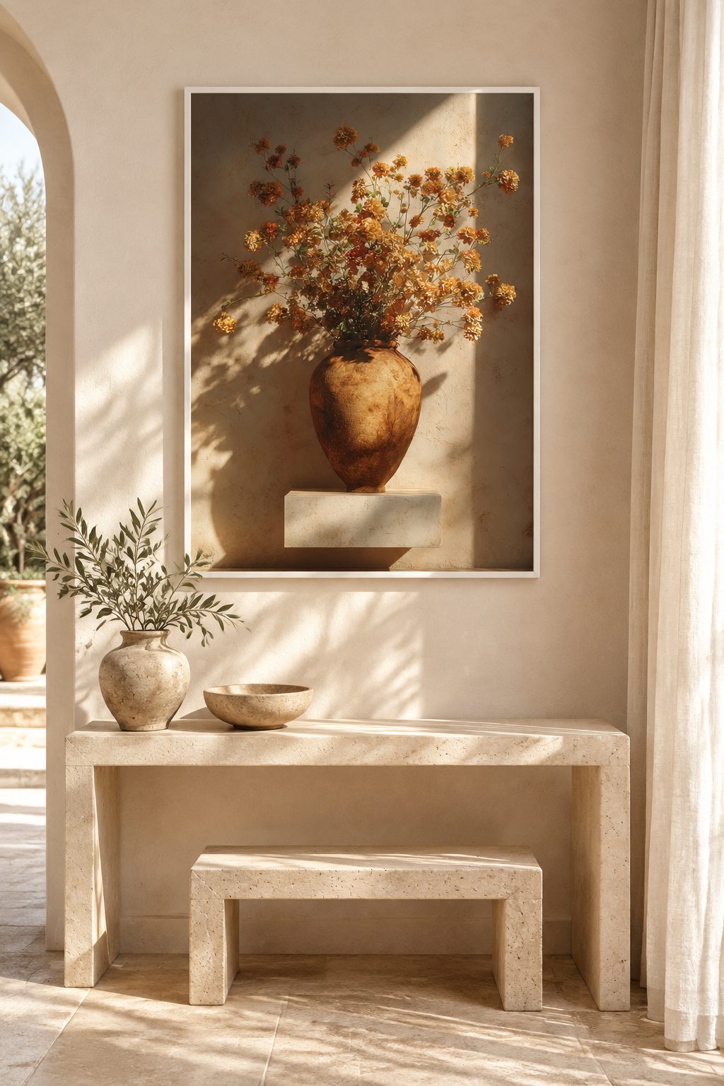 The Ochre Bouquet with a white frame