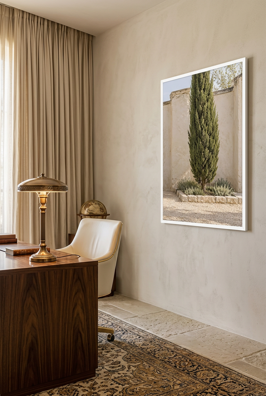 The Lone Cypress — poster in a white frame in a home office