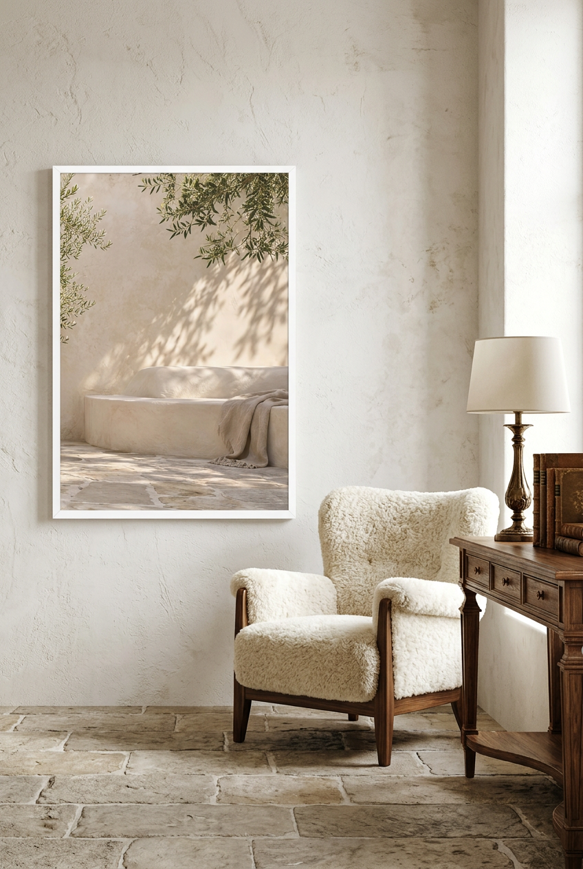 De Gekalkte Bank — poster in een witte lijst in een woonkamer