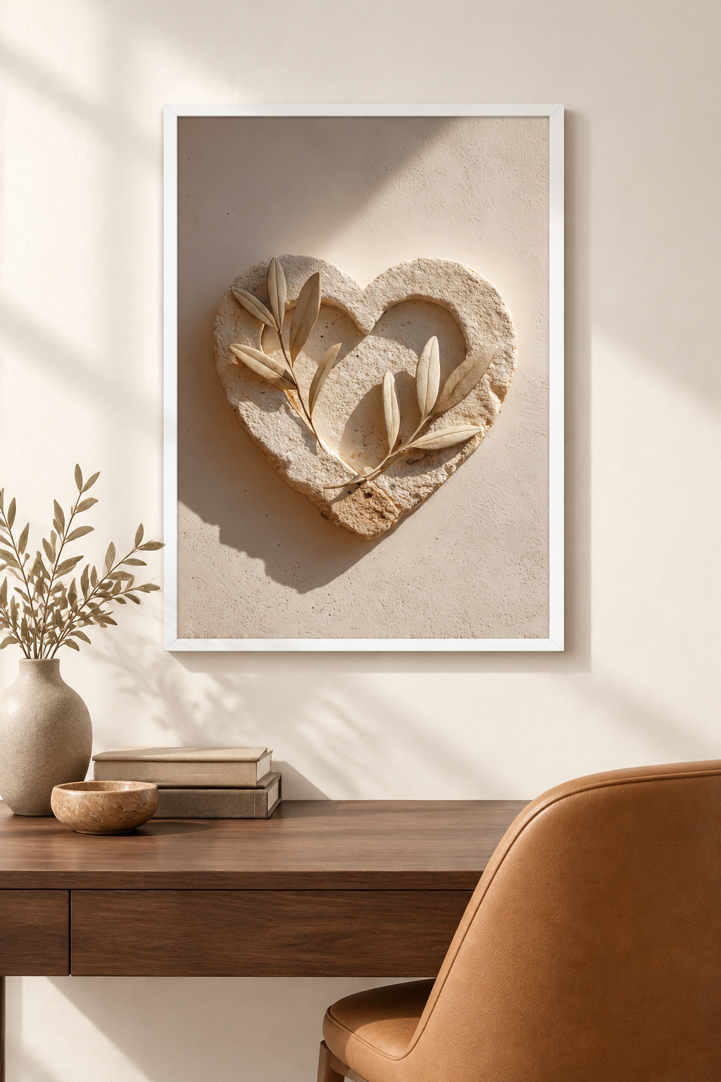 Het Hart van Kalksteen met witte lijst in een werkkamer