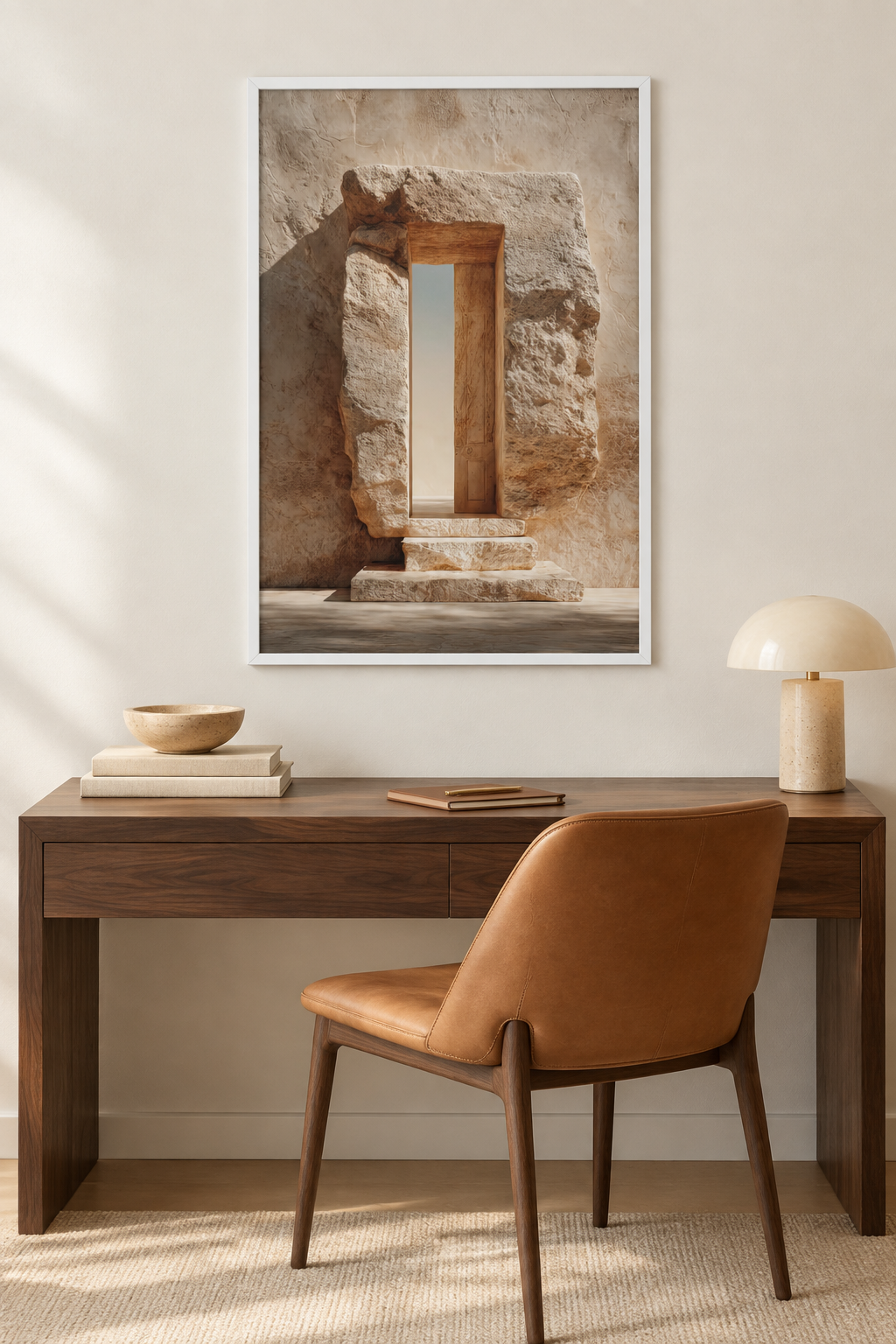 The Hewn Passage with a white frame in a home office