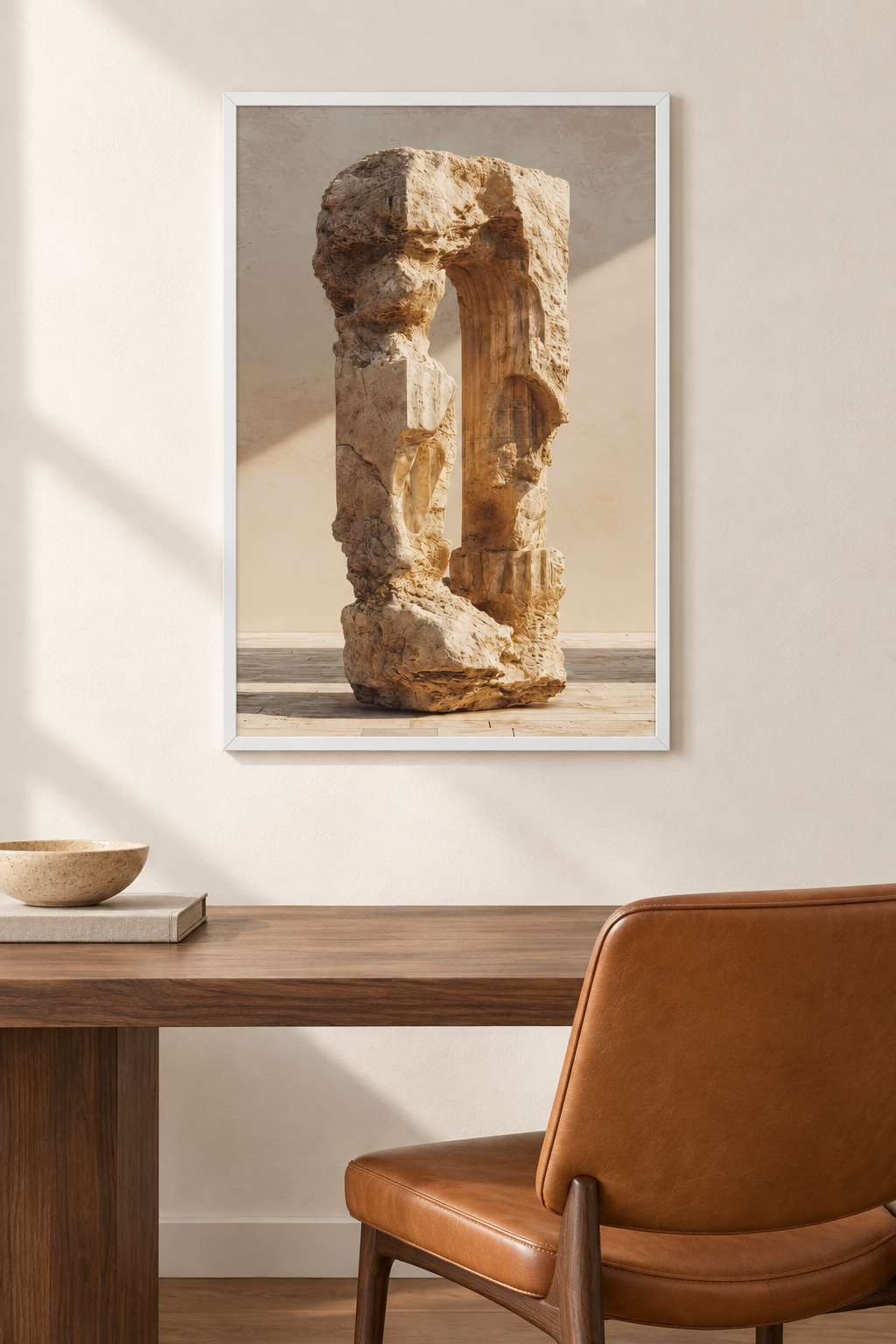 Die gebrochene Säule mit weißem Rahmen in einem Arbeitszimmer