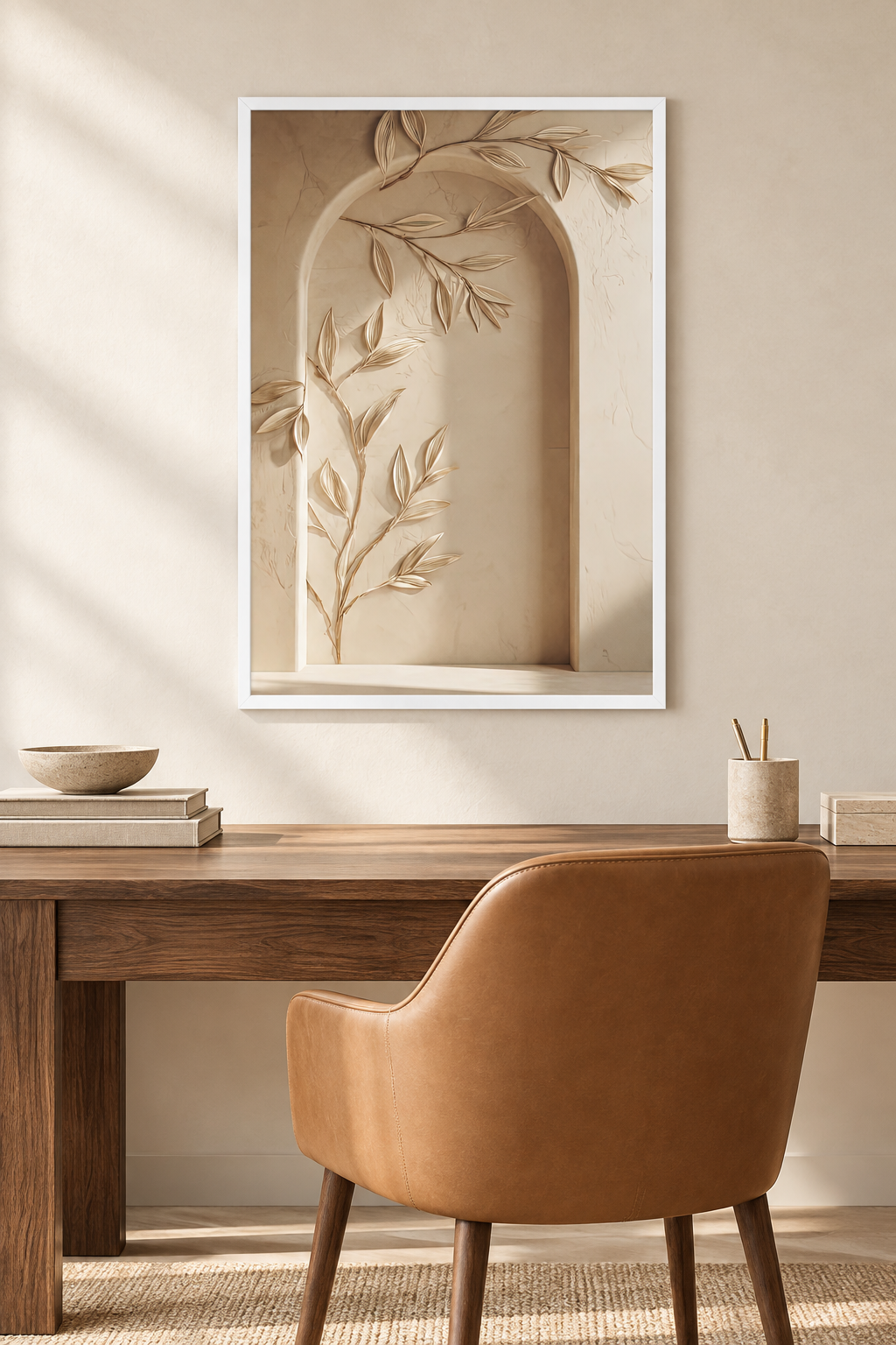 The Leafy Arcade with a white frame in a home office