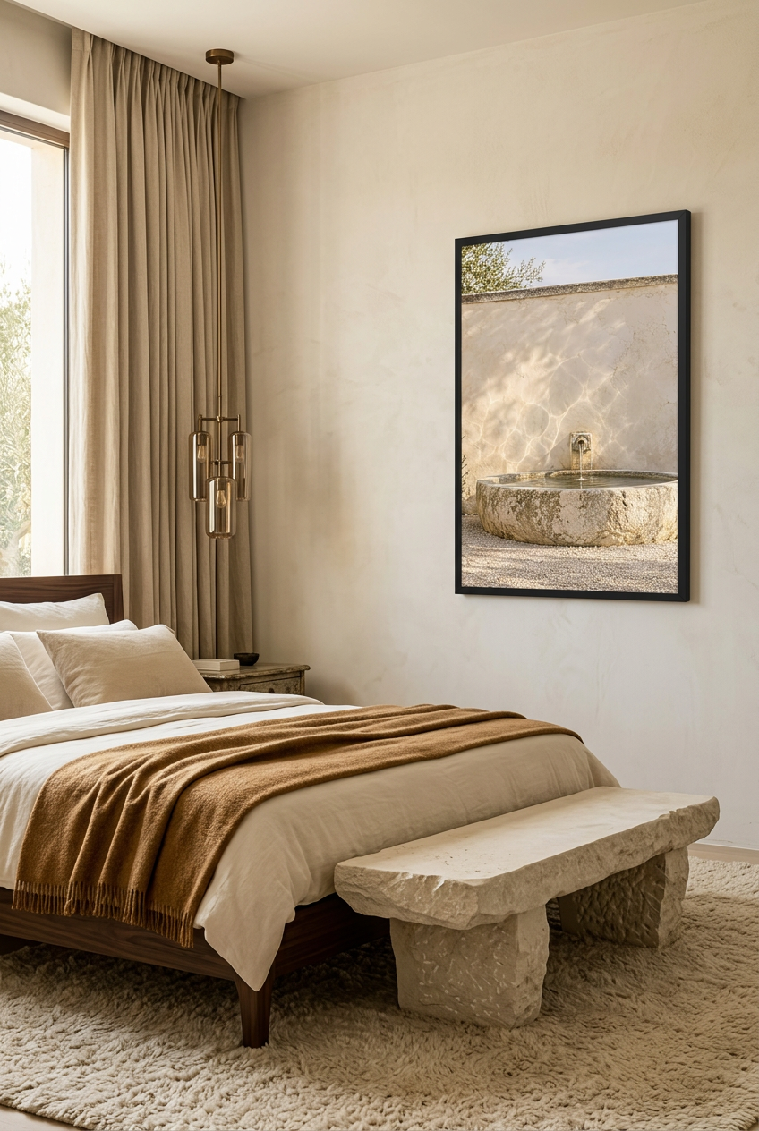 The Stone Spring — poster in a black frame in a bedroom