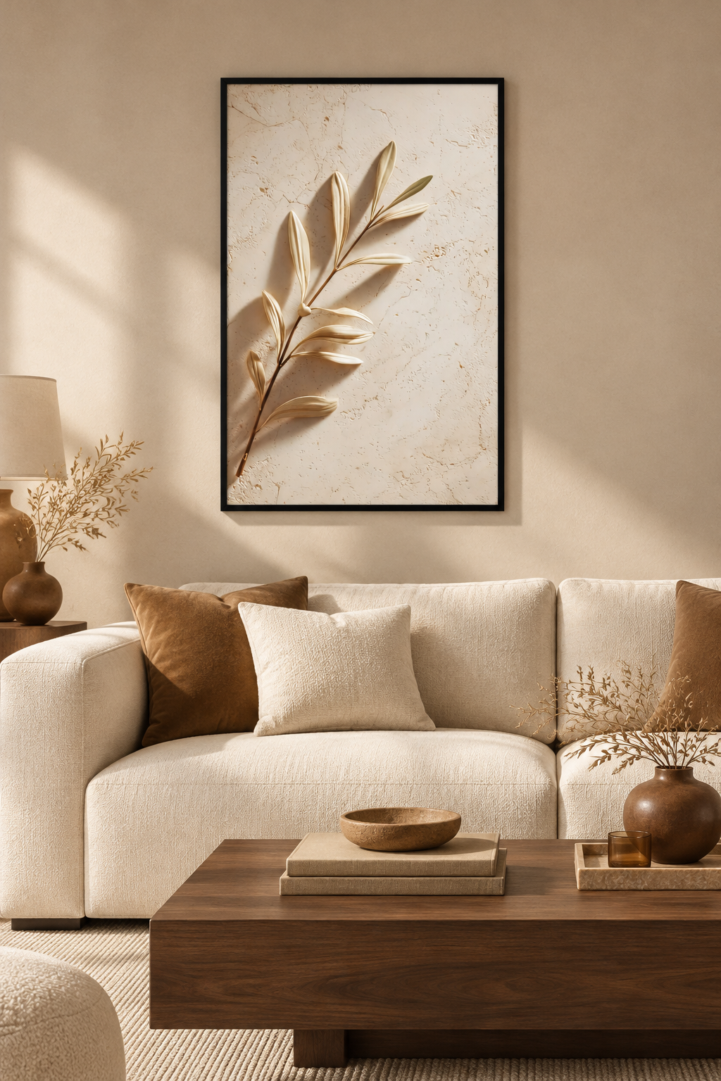 The Golden Branch with a black frame in a Mediterranean living room
