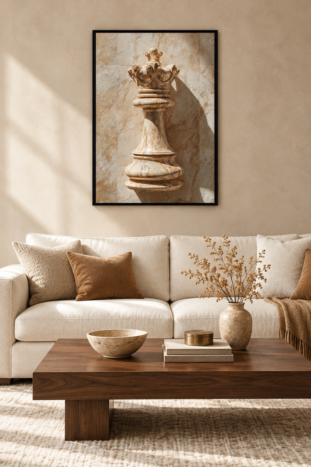 The Crowned King with a black frame in a Mediterranean living room