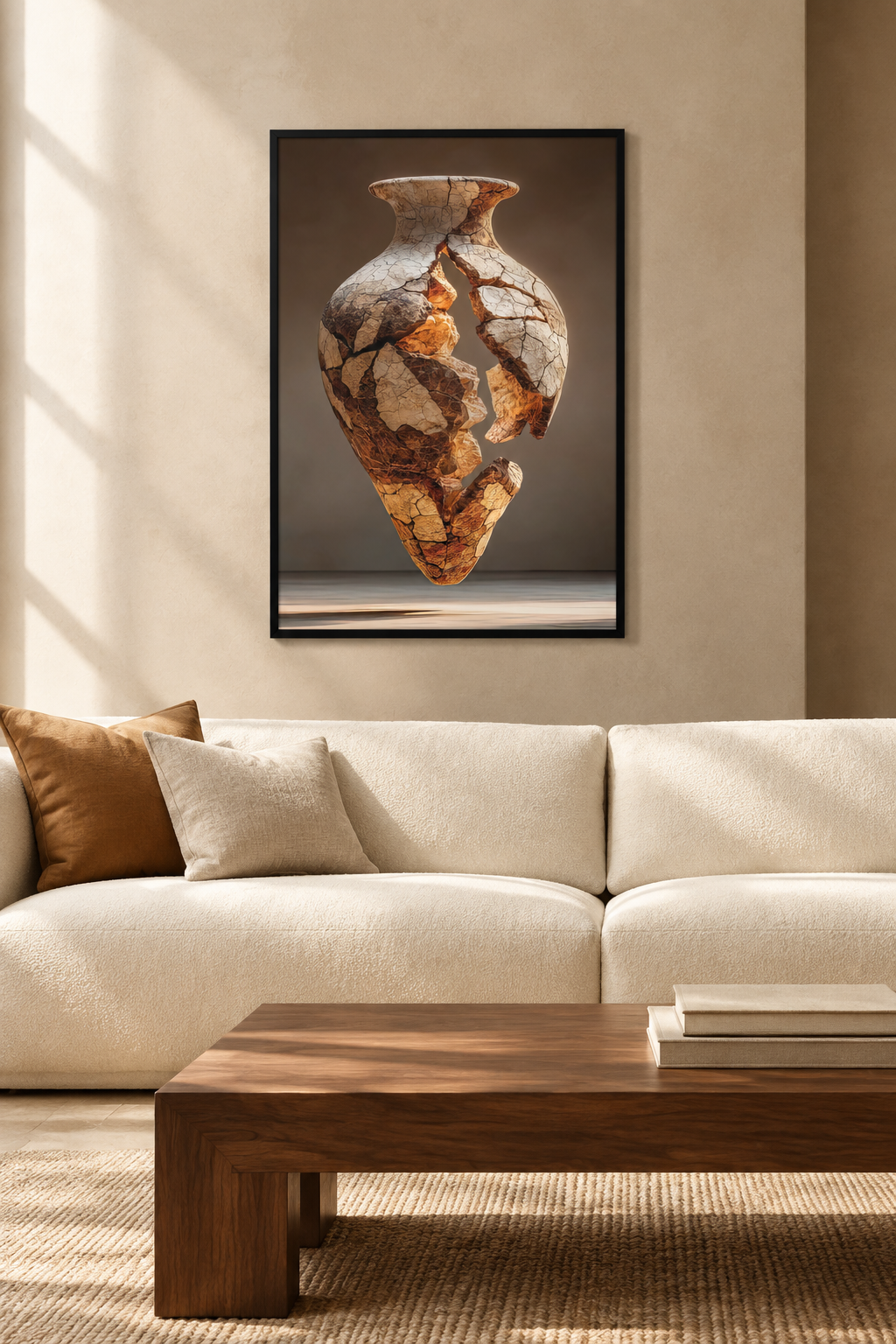 The Crackled Amphora with a black frame in a Mediterranean living room