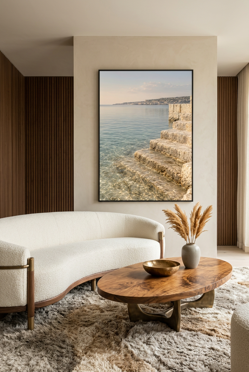 Les Marches dans l'Eau — affiche en cadre noir dans un salon