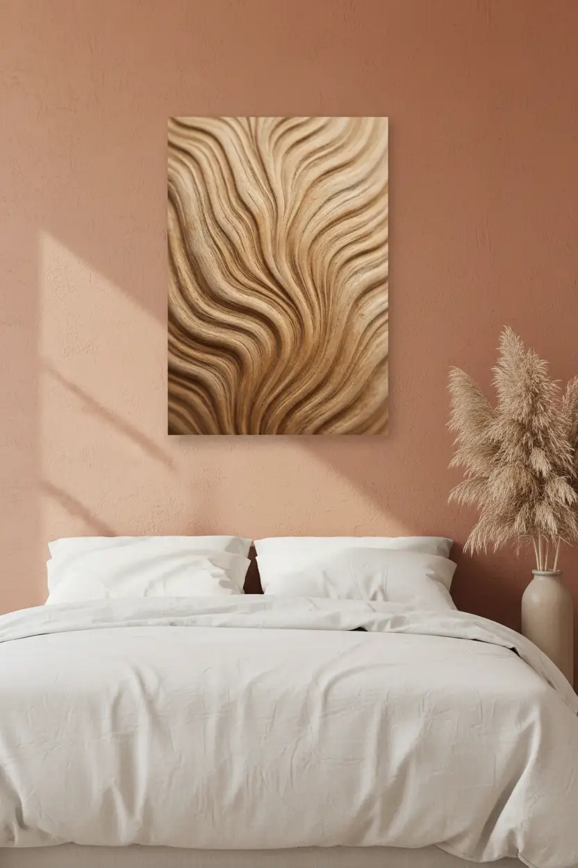 Vagues de Bois — Affiche murale minimaliste brun visage abstrait — affiche murale minimaliste | Cassili-home