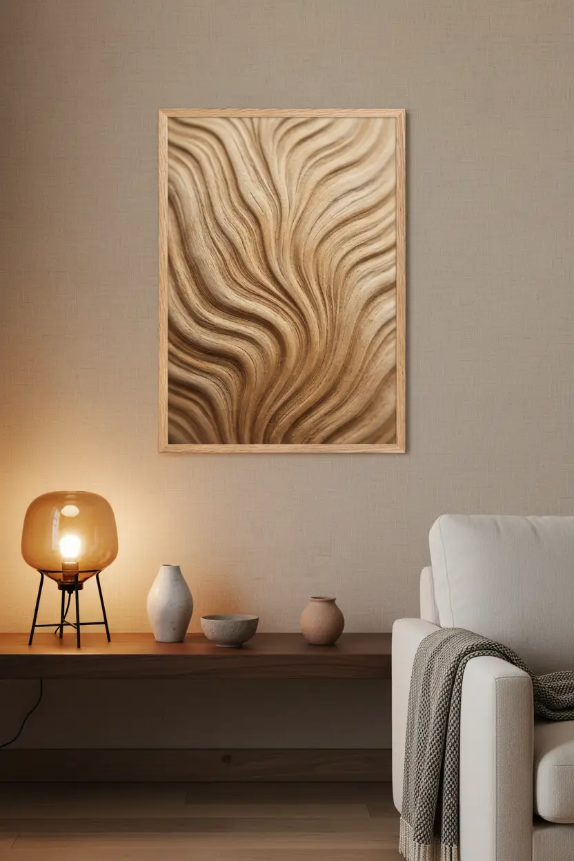 Vagues de Bois — Affiche murale minimaliste brun visage abstrait — affiche murale minimaliste | Cassili-home