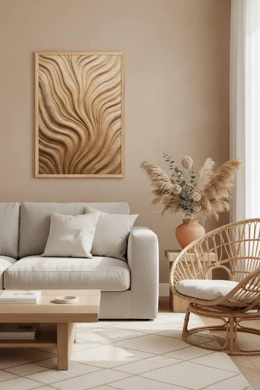 Vagues de Bois — Affiche murale minimaliste brun visage abstrait — affiche murale minimaliste | Cassili-home