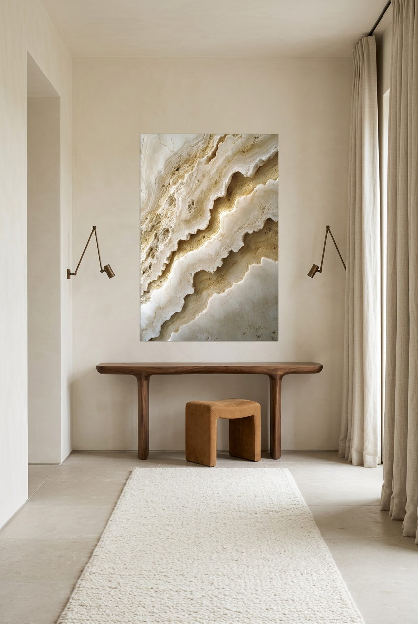 Travertine Waves — unframed poster in an entryway