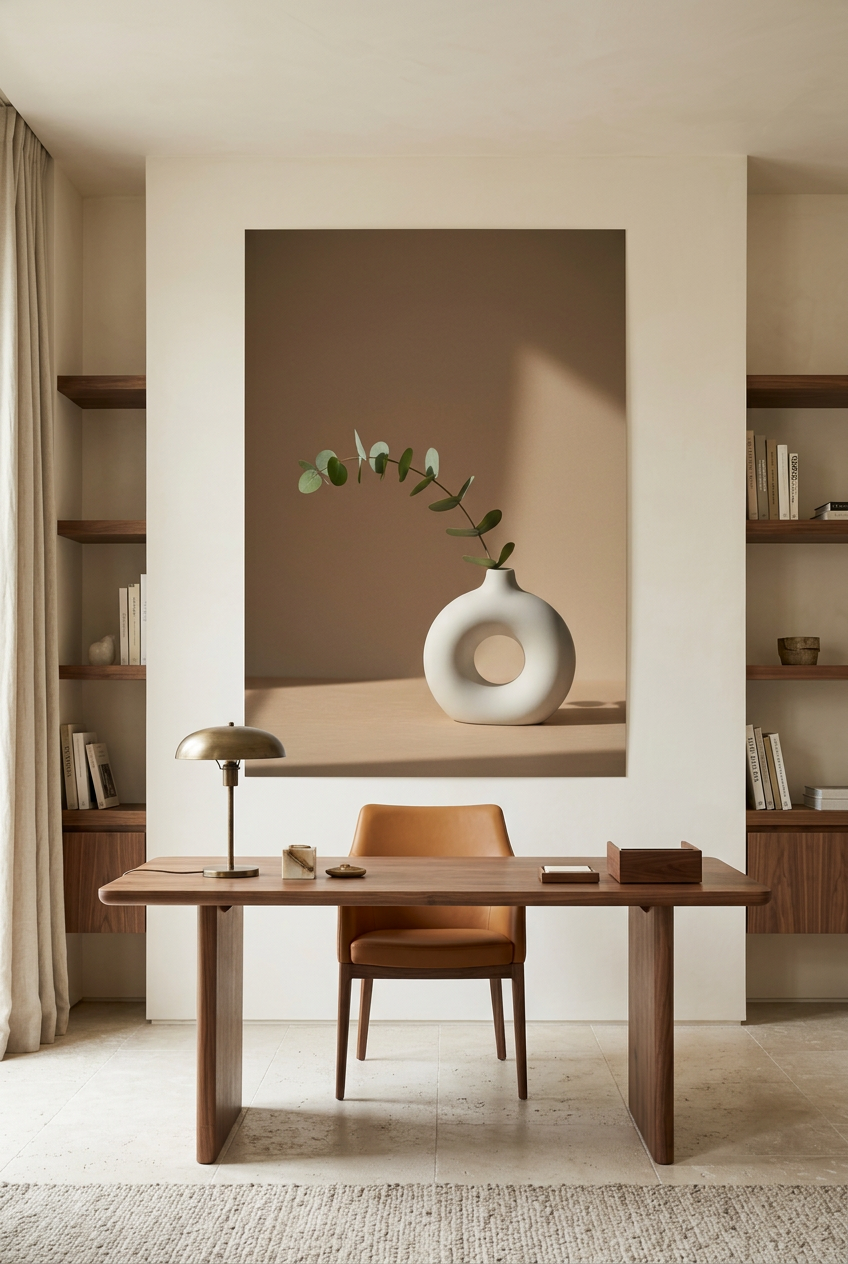 Ringvaas & Eucalyptus — poster zonder lijst in een werkkamer