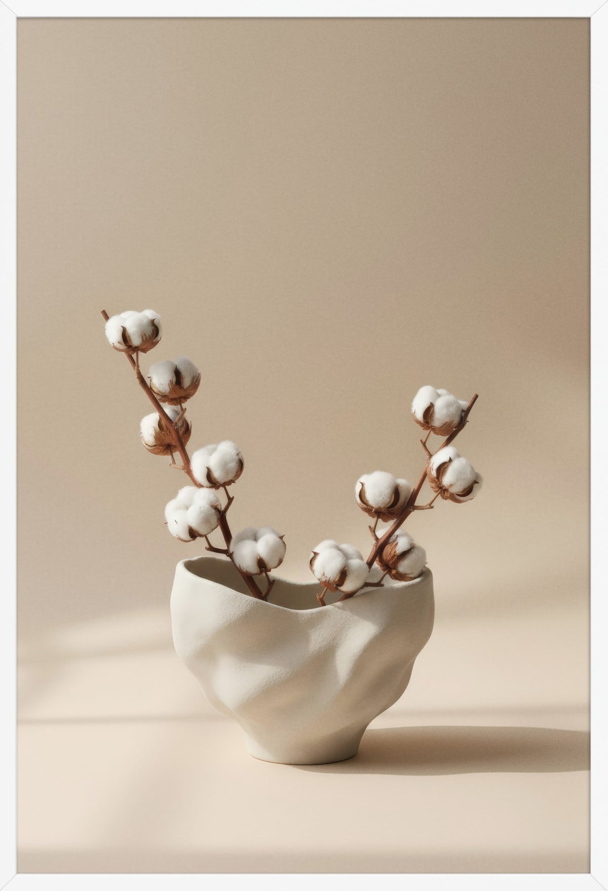 Crumpled Vase & Cotton — poster in a white frame, front view