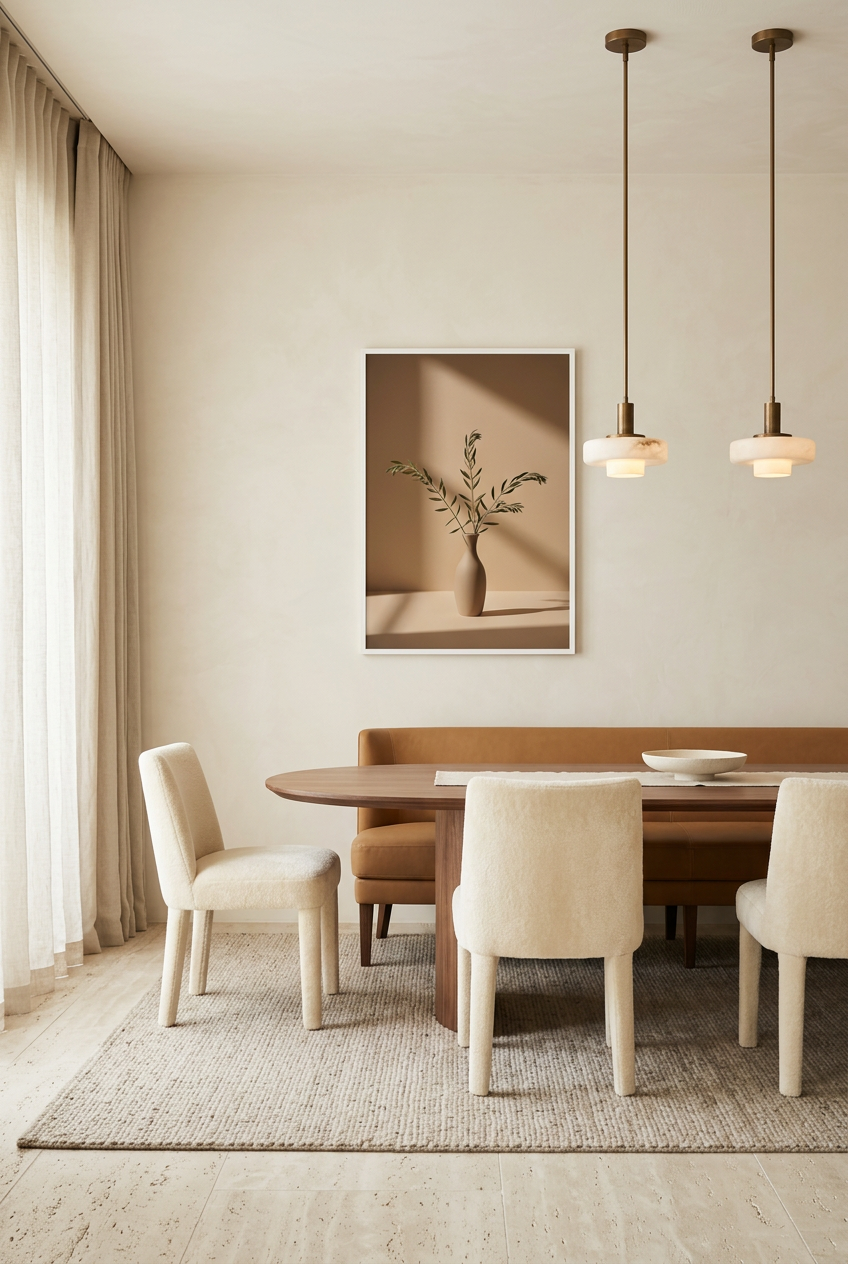 Vaas met Olijftak — poster in witte lijst in een eetkamer