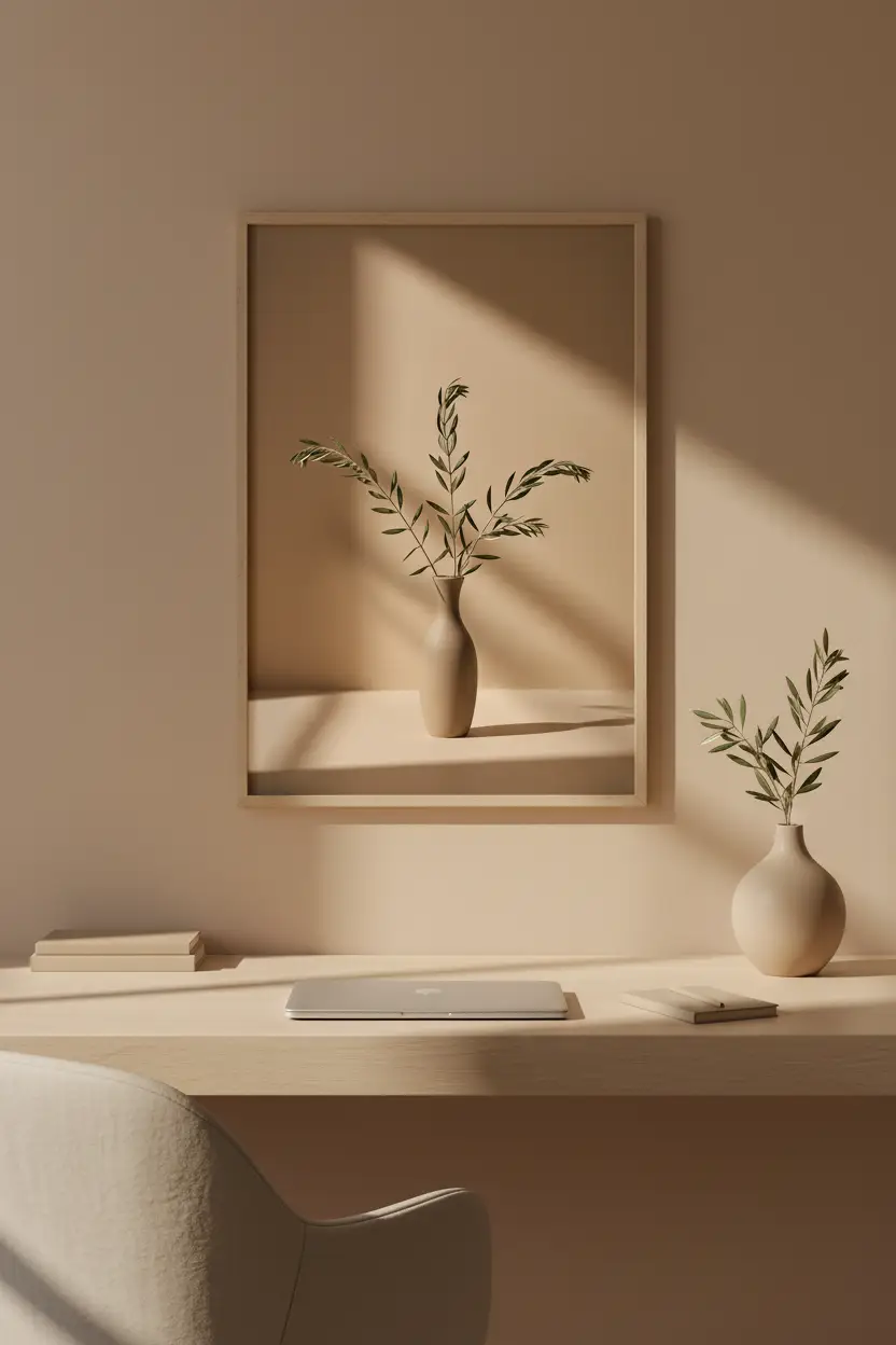 Vase à l’Olivier — Affiche murale minimaliste beige et vert olive inspiration méditerranéenne — affiche murale minimaliste | Cassili-home