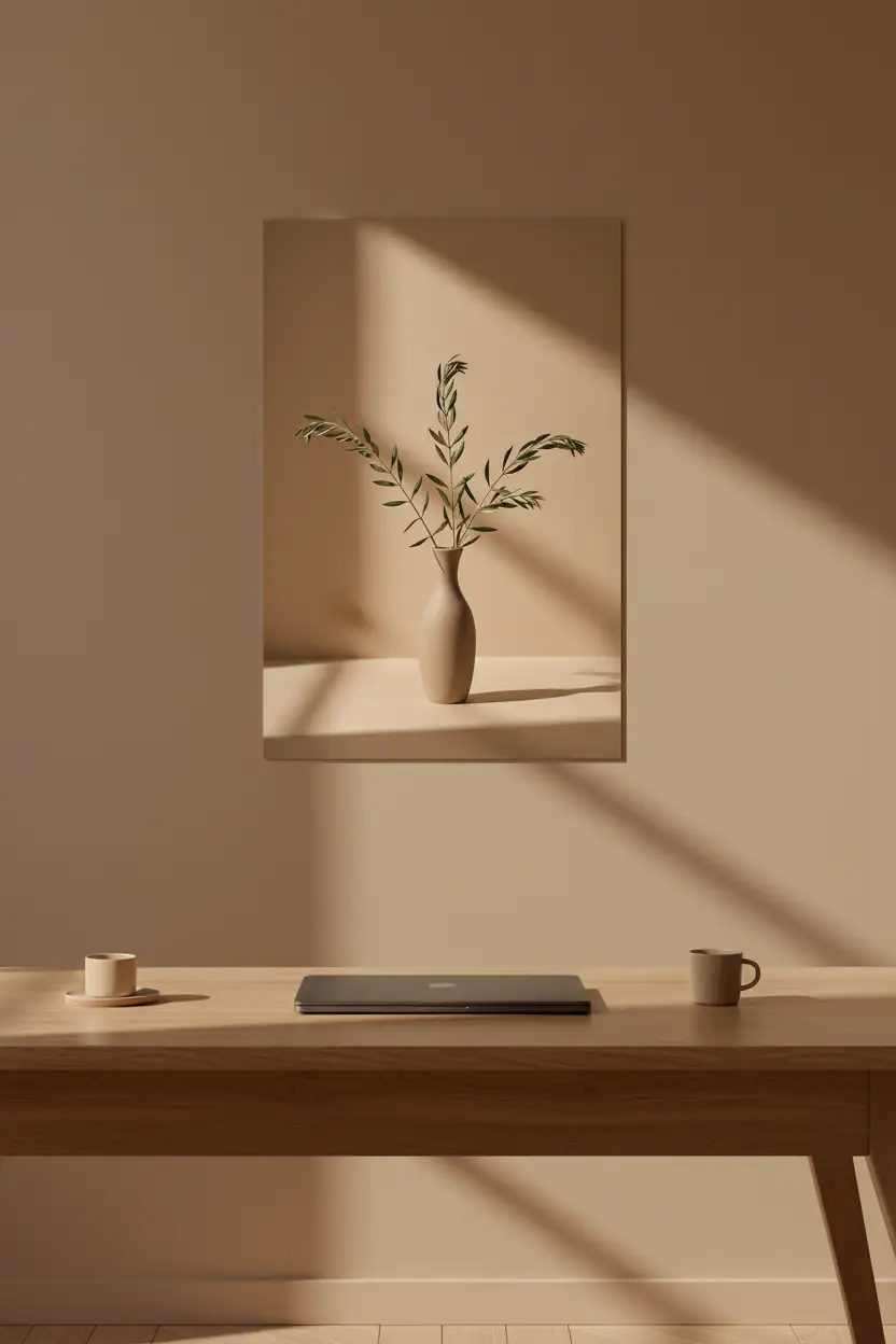 Vase à l’Olivier — Affiche murale minimaliste beige et vert olive inspiration méditerranéenne — affiche murale minimaliste | Cassili-home