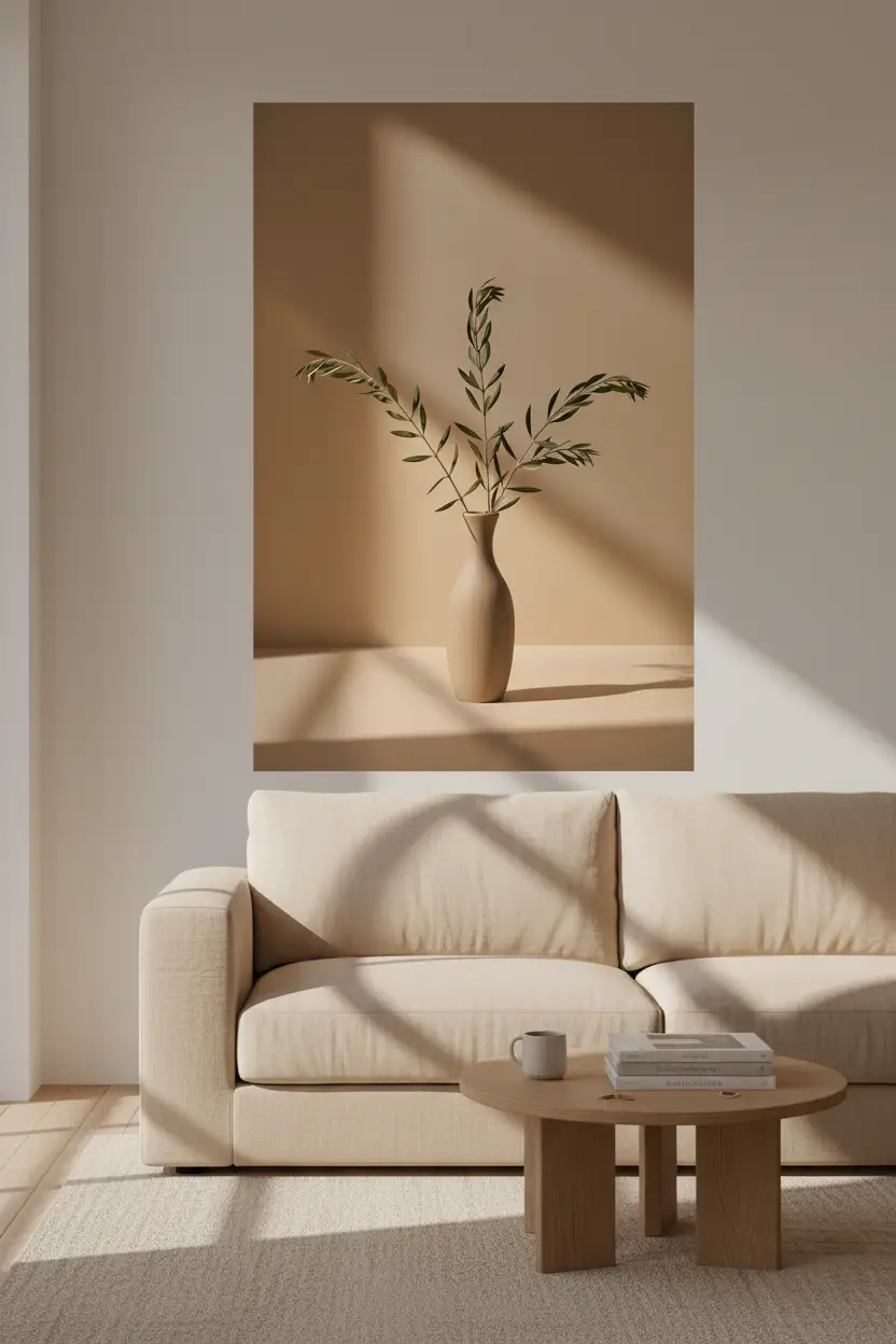 Vase à l’Olivier — Affiche murale minimaliste beige et vert olive inspiration méditerranéenne — affiche murale minimaliste | Cassili-home