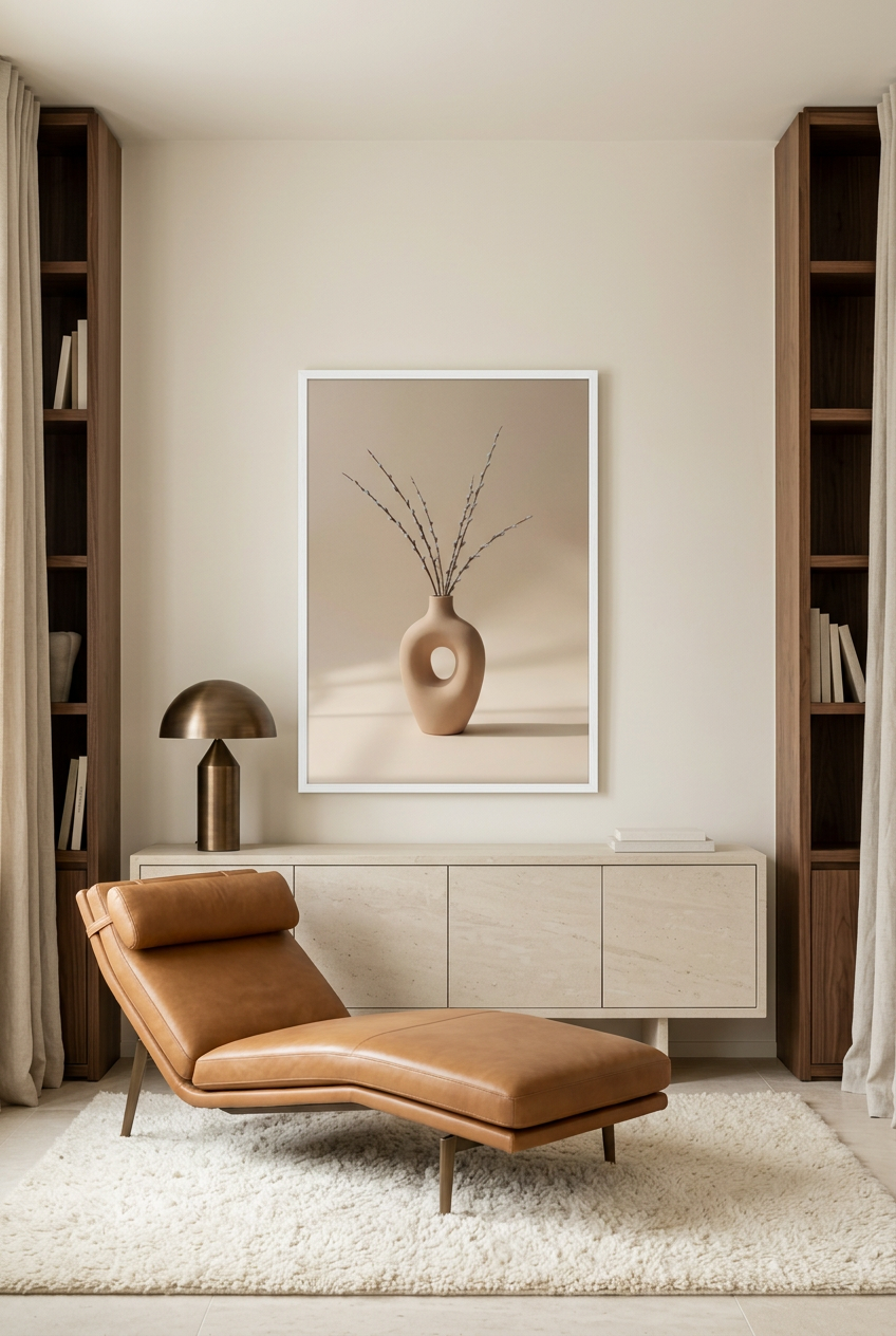 Gesneden vaas — poster in witte lijst in een bibliotheek