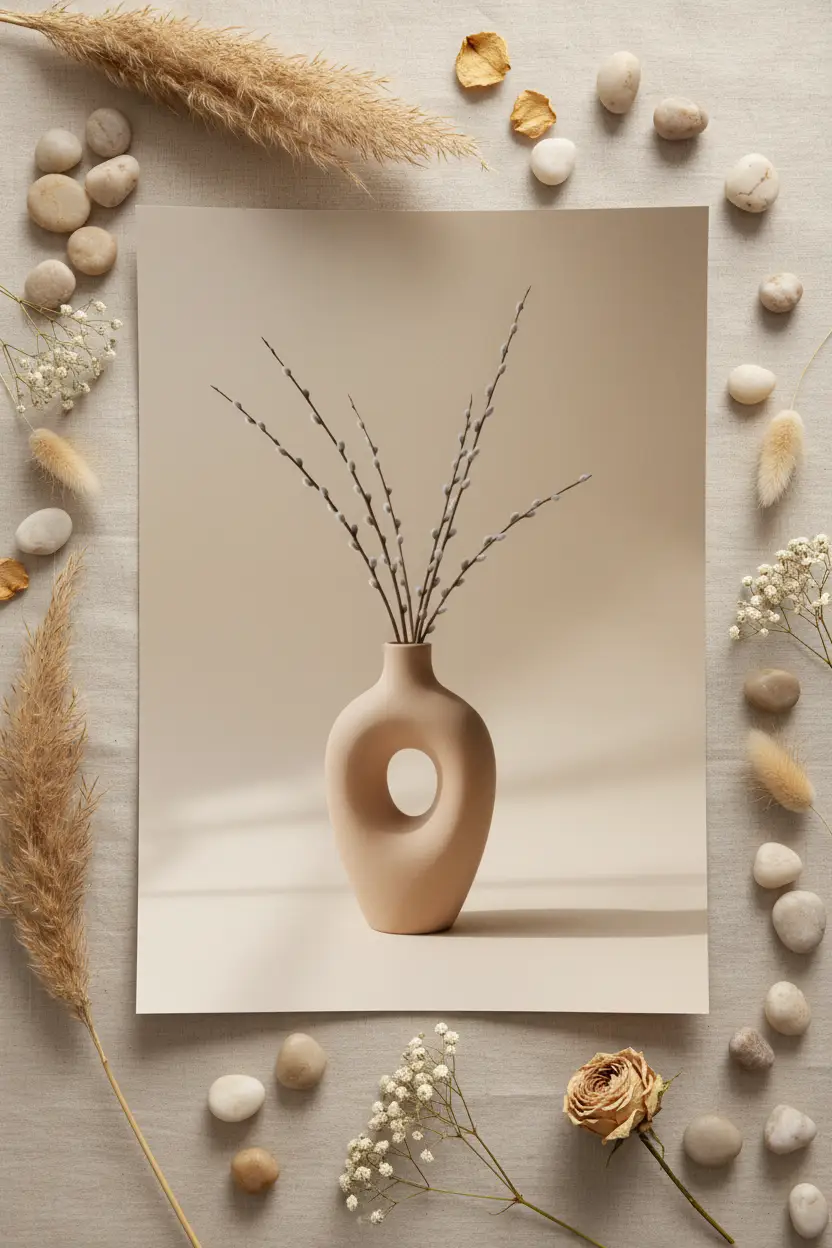 Vase Sculpté — Affiche Murale Minimaliste Beige Terracotta Botanique — affiche murale minimaliste | Cassili-home