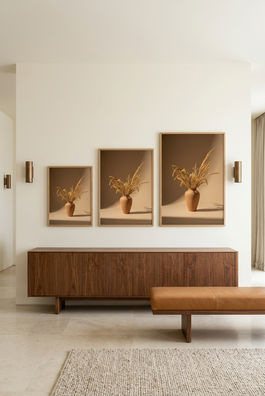 Terracotta Vase with Wheat Ears — three sizes of the poster in oak frames