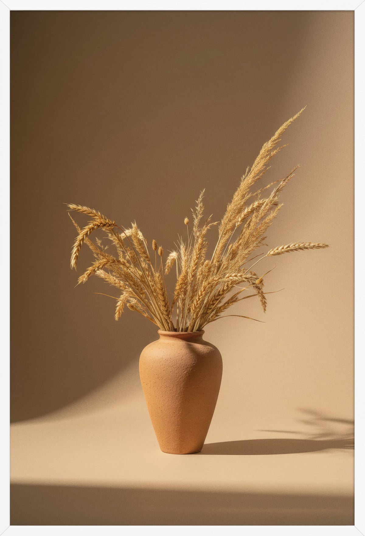 Terracotta Vase with Wheat Ears — poster in a white frame, front view
