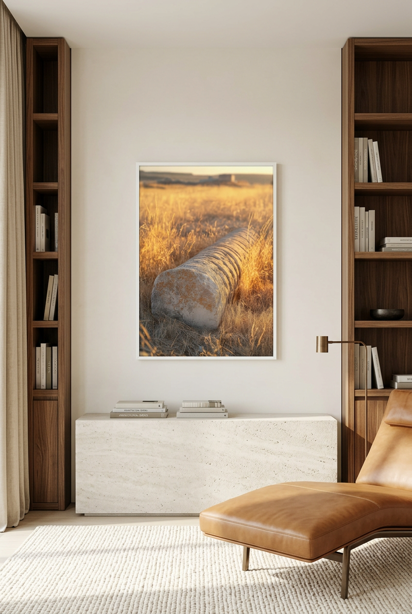Golden Remains — poster in a white frame in a library