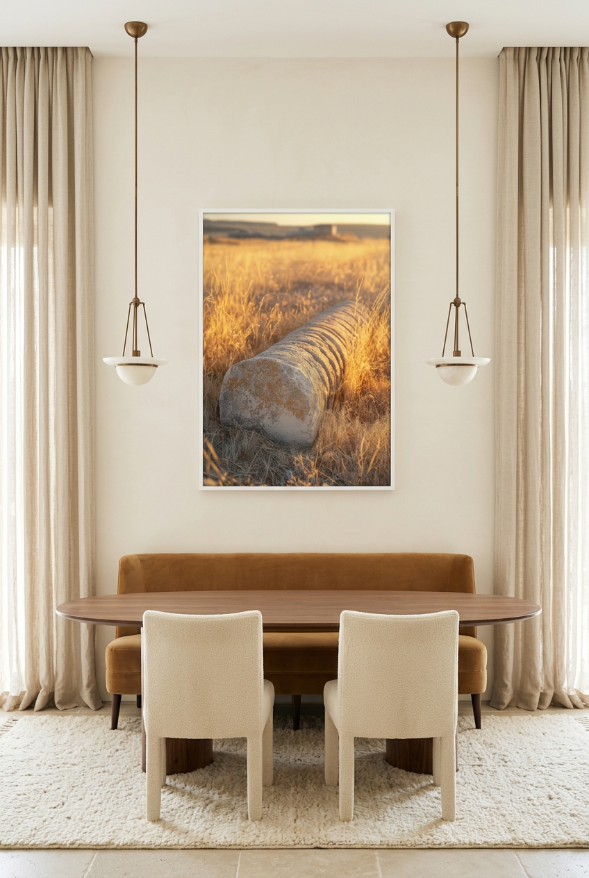 Golden Remains — poster in a white frame in a dining room