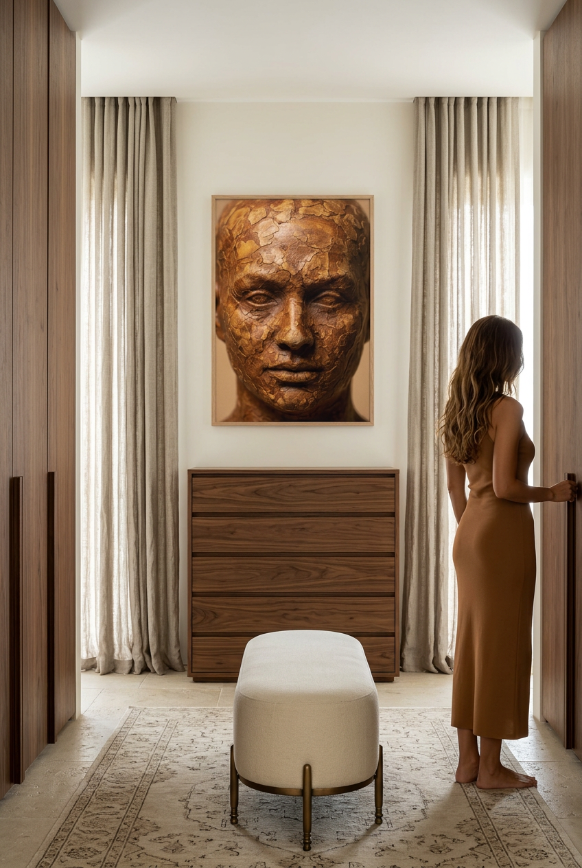 Bark Face — woman in front of the poster