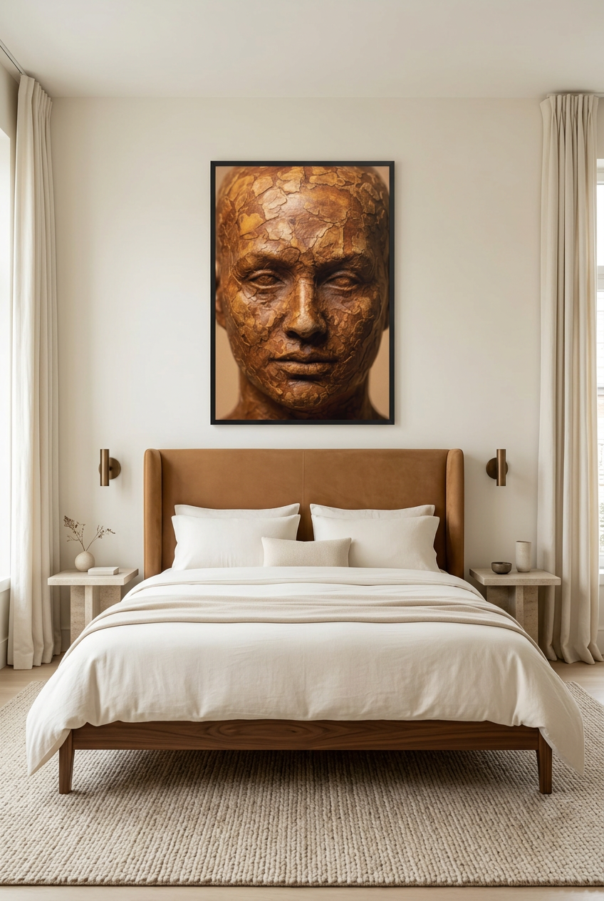 Bark Face — poster in a black frame in a bedroom