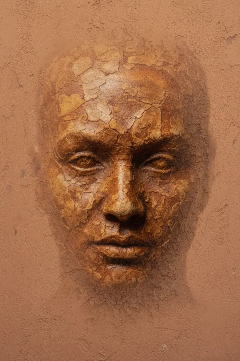 Visage d’Écorce — Affiche murale minimaliste brun et beige visage abstrait — affiche murale minimaliste | Cassili-home
