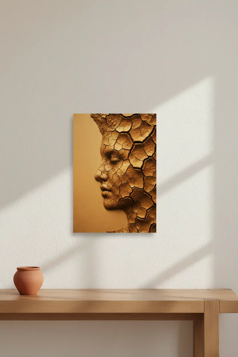 Visage d’Argile — Affiche murale minimaliste terracotta abstr. — affiche murale minimaliste | Cassili-home