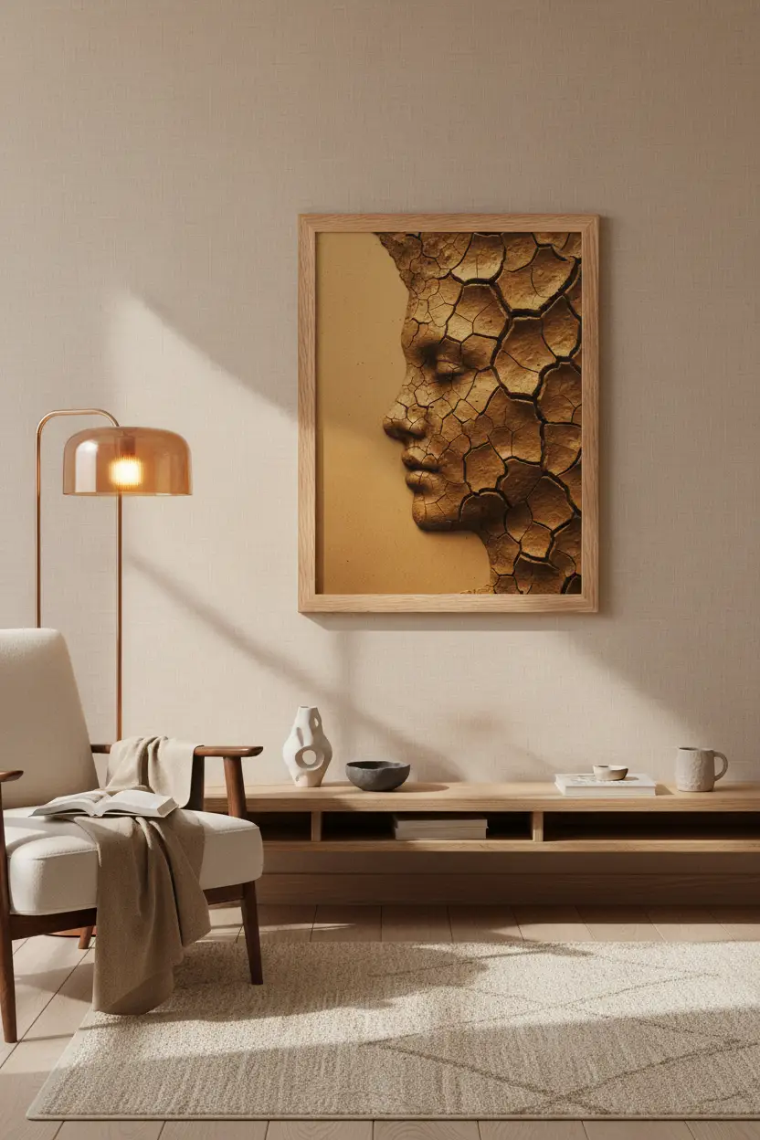 Visage d’Argile — Affiche murale minimaliste terracotta abstr. — affiche murale minimaliste | Cassili-home