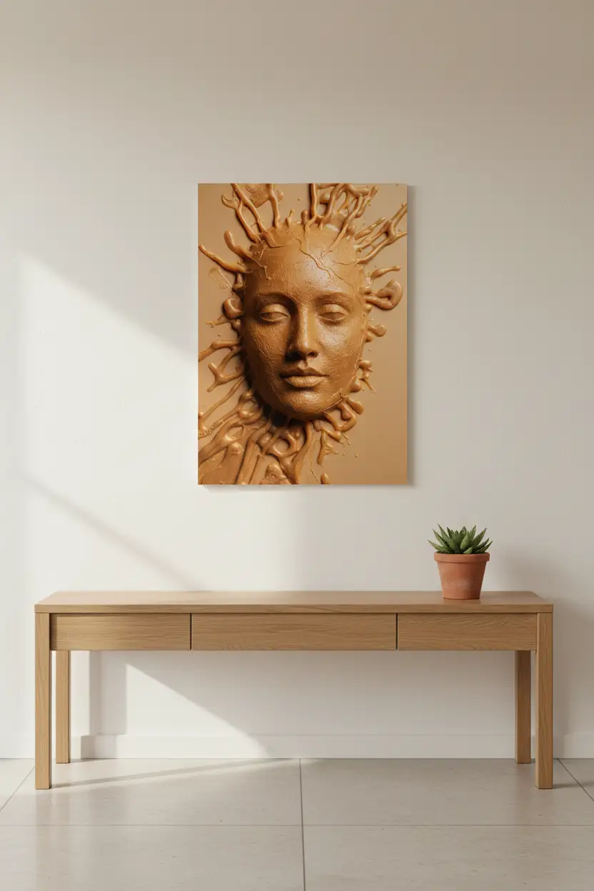 Visage de Cire — Affiche Murale Minimaliste Beige Doré Visage Abstrait — affiche murale minimaliste | Cassili-home