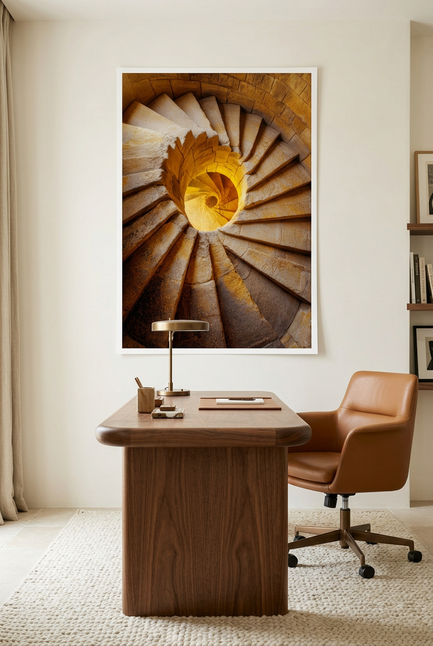 Gouden Vortex — poster zonder lijst in een werkkamer