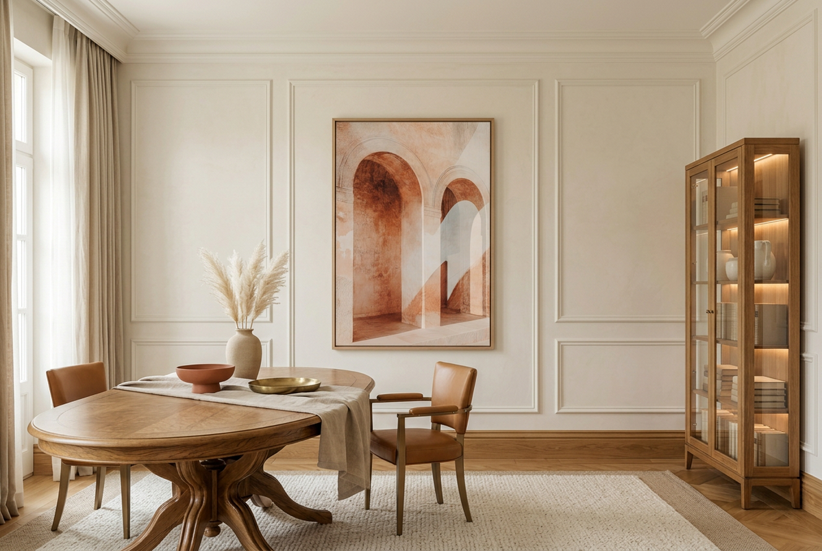 Terracotta Poster — terracotta arches poster, in a dining room
