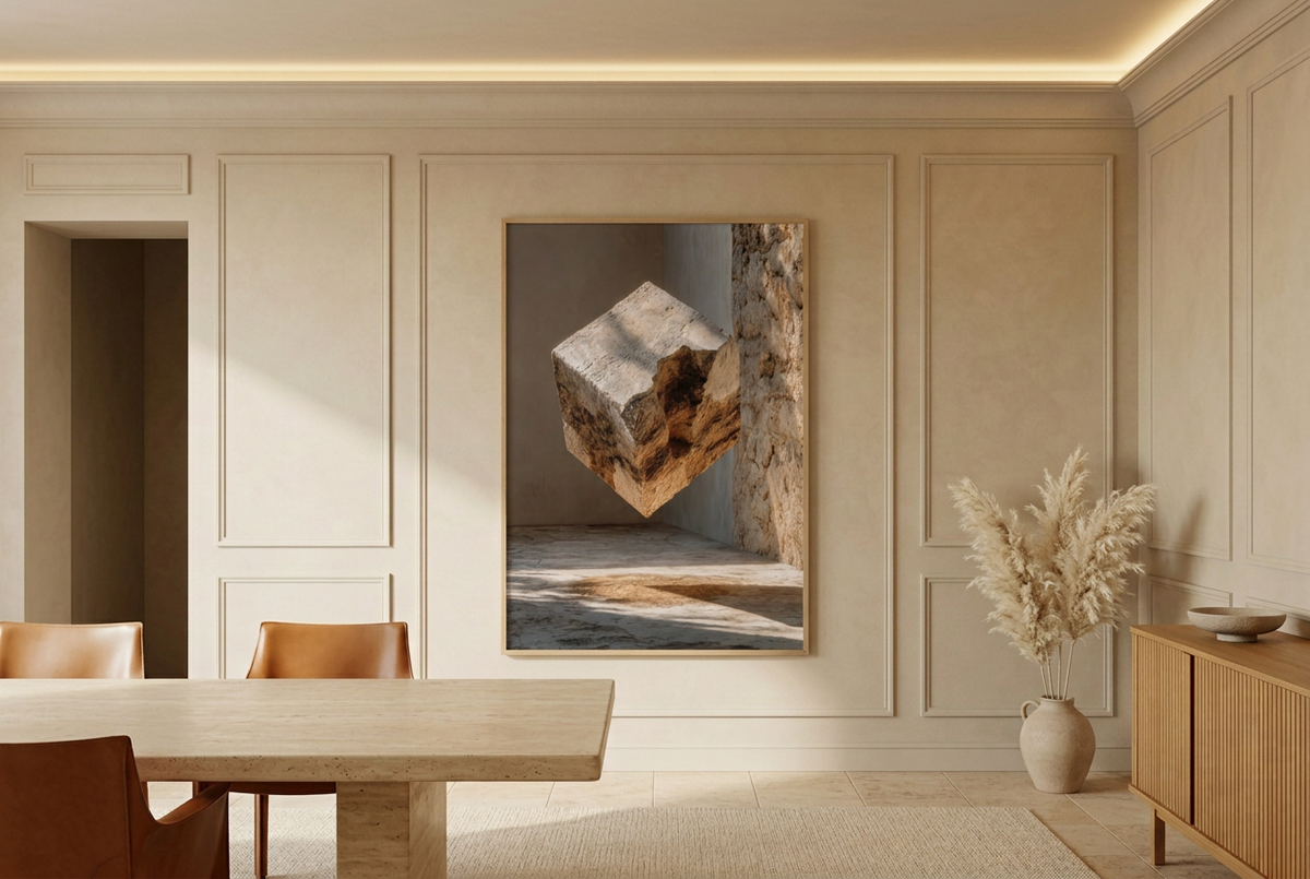 Travertine Poster — The Travertine Cube, in a dining room