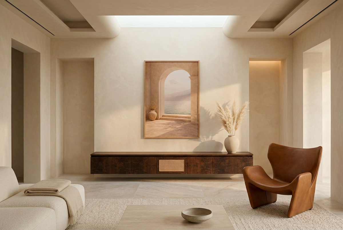 Architecture — stone arch poster, in a living room with a pampas grass vase