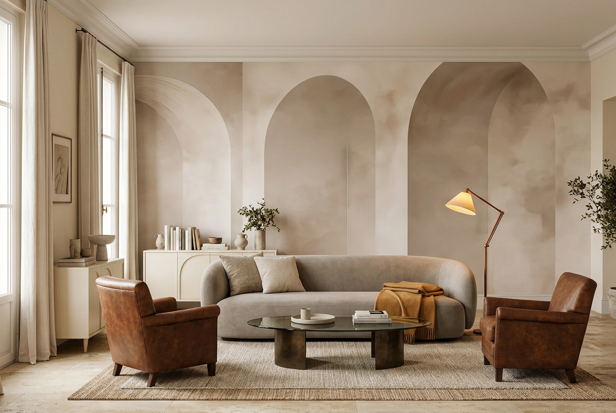 Papier peint panoramique L'Arche contrastée dans un salon
