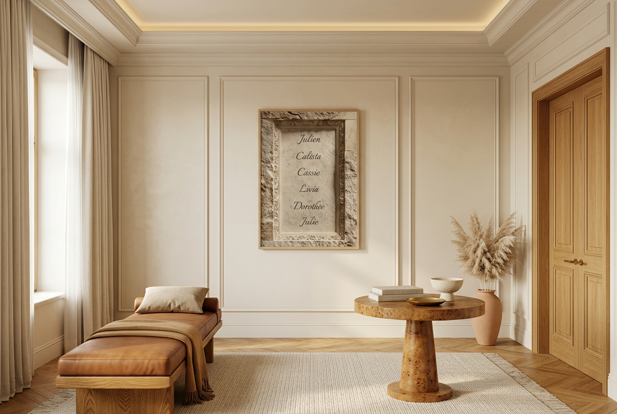 Customizable Posters — Engraved Names, in a living room
