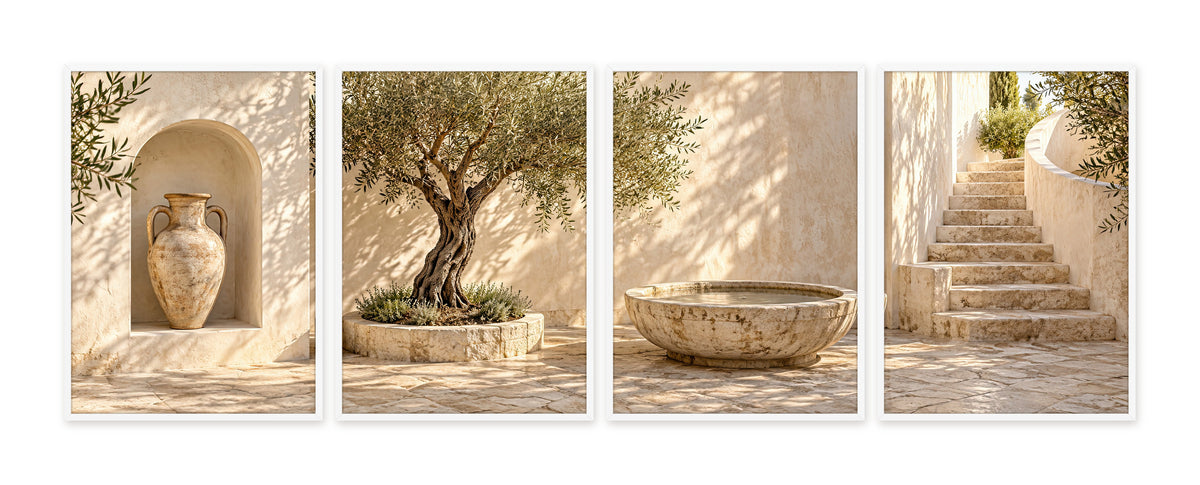 Le Patio de l'Olivier — quadriptyque, cadre blanc