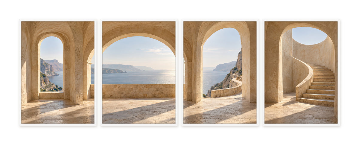 The Gallery by the Sea — quadriptych, white frame