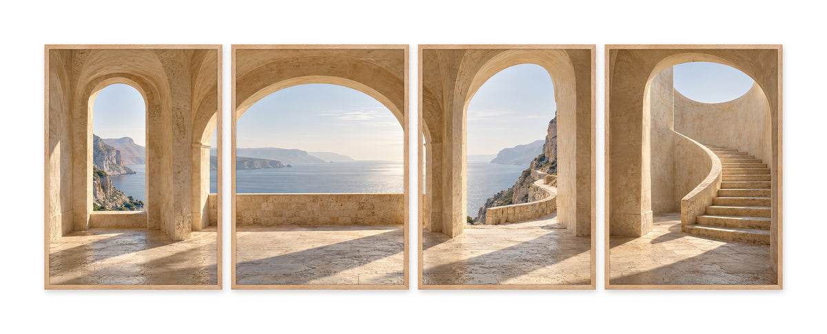 La Galerie sur la Mer — quadriptyque, cadre chêne
