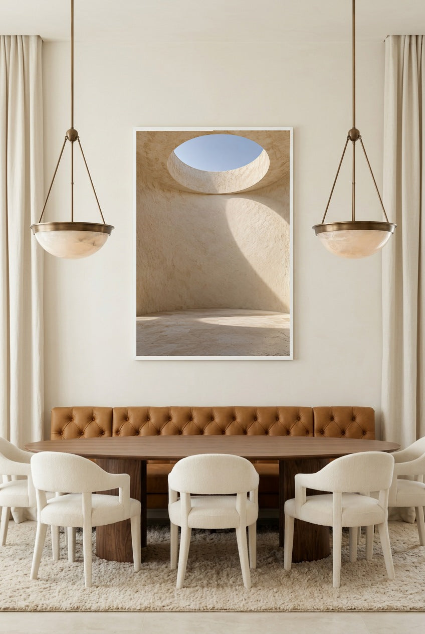 The Oculus — poster in a white frame in a bright dining room